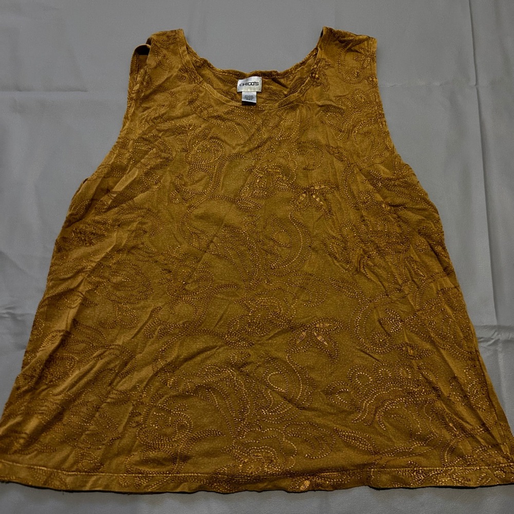 Chicos Mustard Gold Paisley Embroidered Sleeveless Tank Top Size 3 XL Boho
